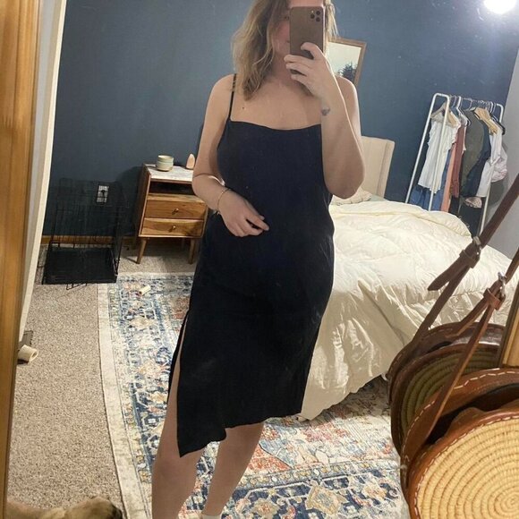 NWT Onia Deep navy midi slip dress with side slits - Picture 1 of 5